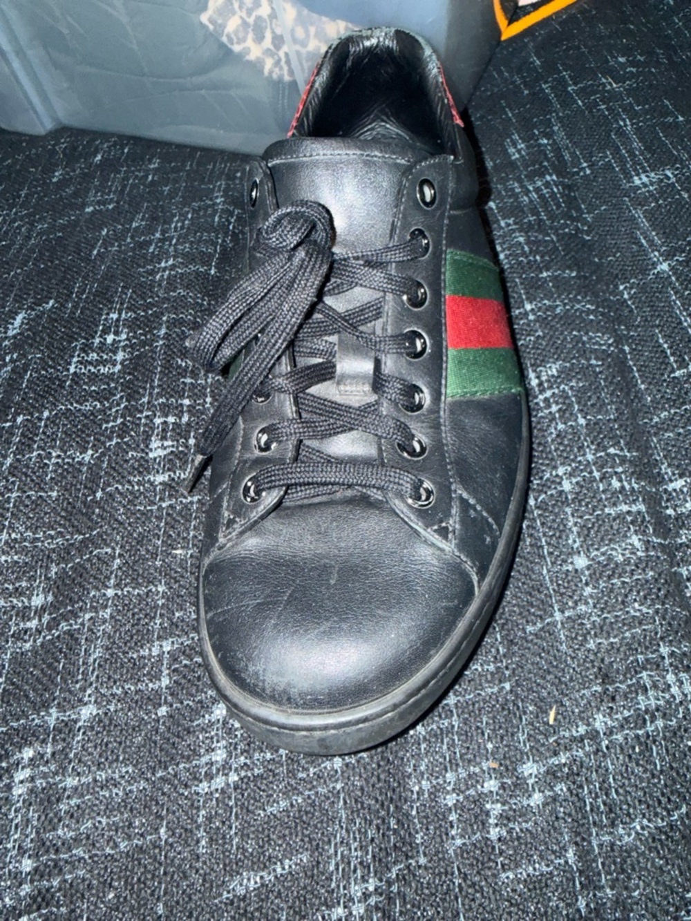 Gucci Black Leather Sneakers with Signature Green & Red Stripe - Picture 8 of 16